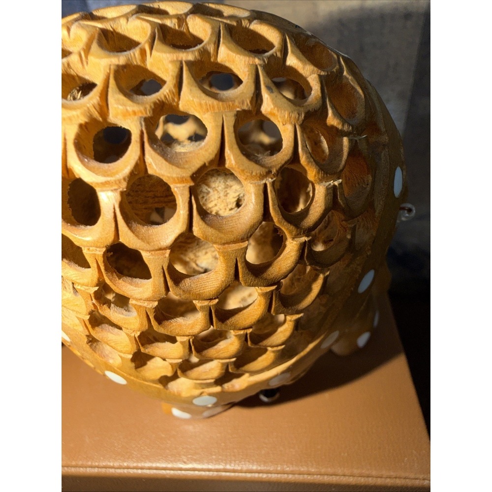 Hand Carved Wooden Pregnant Elephant Jali Undercut Lattice Figurine India Art - Picture 4 of 14